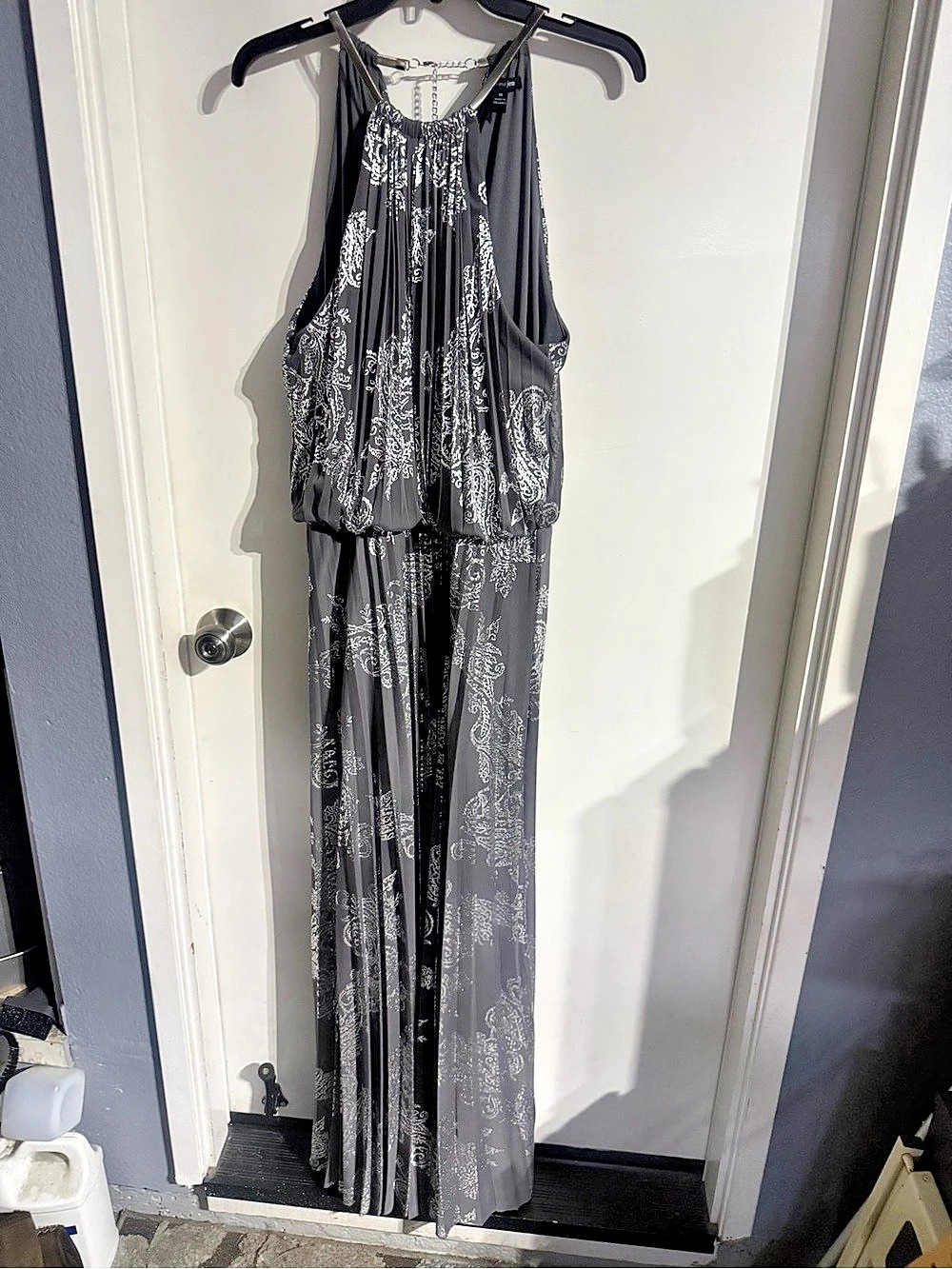 Sam and Jess Paisley Pleated Maxi Dress Gray Size 16 Like New